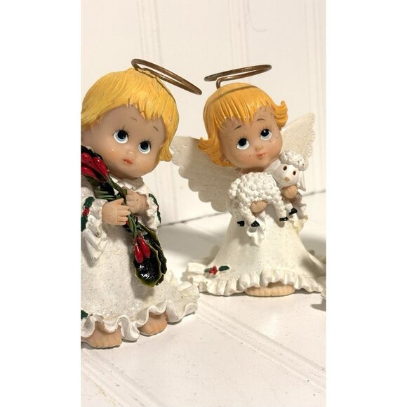 2 Holly Babe Angels By Ruth Moorhead For Enesco Children Baby Angels Christmas - Picture 7 of 7
